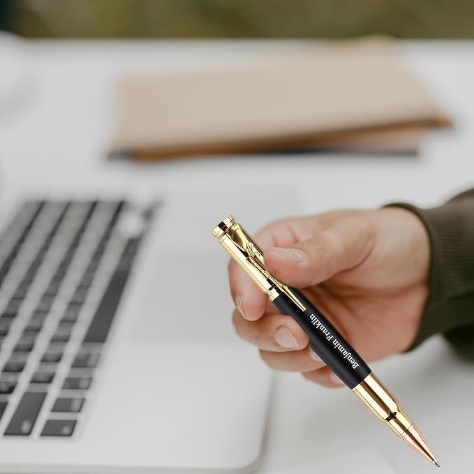 Personalized Bolt Action Pen Gift Set,Free Engraved Metal Ballpoint Pen with 2 Refills,Office Decor Pen,Custom Gifts for Men,Husband,Father,Boyfriend,Grandfather,Brothers. (Golden)