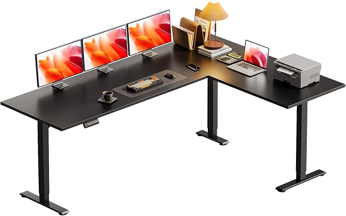 Casaottima 71 Inch Reversible Electric L Shaped Standing Desk, Height Adjustable Corner Stand up Desk, Ergonomic Large Lift Table for Home, Office, Workstation, Reception Room, Black