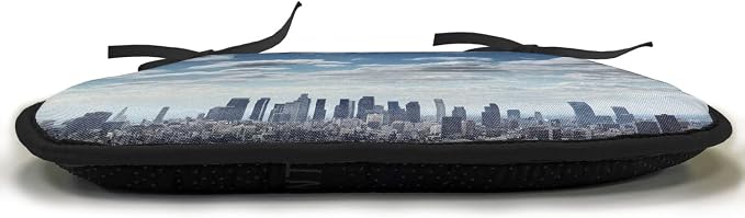 Lunarable United States Chair Cushion Pad, Downtown Los Angeles Skyline Under The Summer Sky with Scenic Fluffy Clouds, Seat Padding for Kitchen & Patio with Anti-Slip Backing, 16"x16", Blue White