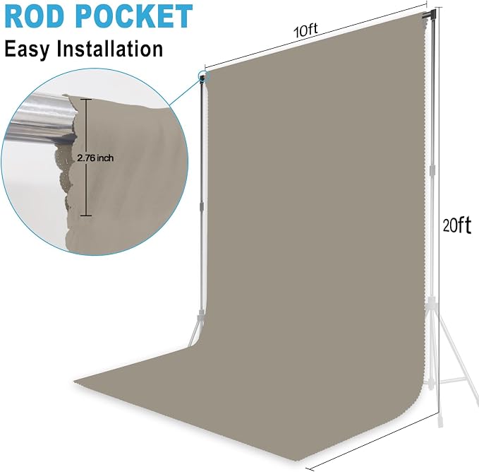 Grey Backdrop for Photoshoot, Professional Photo Backdrop Background Curtain for Product Photography, Portraits, Wedding, Party, Live Streaming Video Recording 10X20 FT