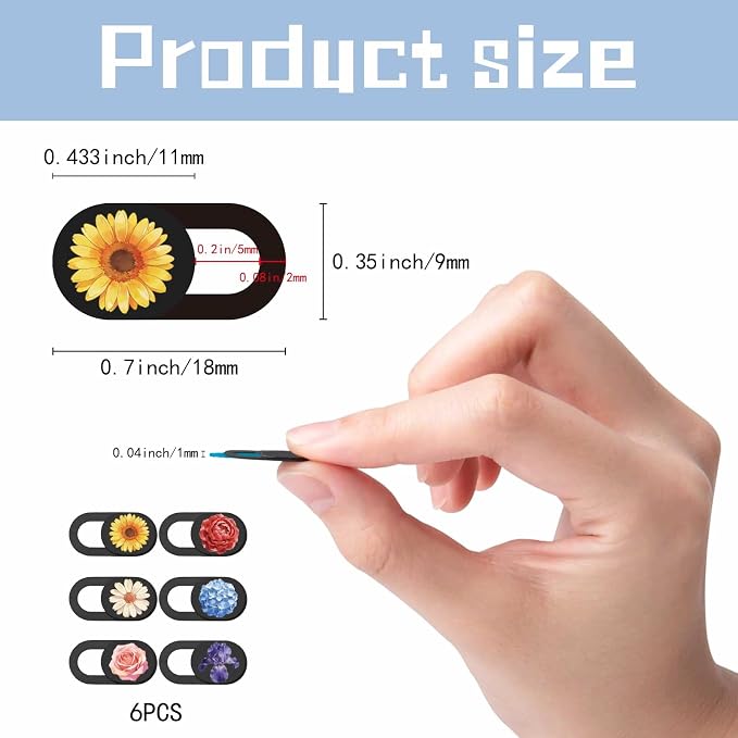 6Pcs 6 Styles Cute Camera Cover Slide Flowers 0.04 Inch Privacy Guard Accessories, Webcam Cover Slide Ultra Thin Protector Blocker for Desktop Computer Tablet Notebook Mini PC Office Use