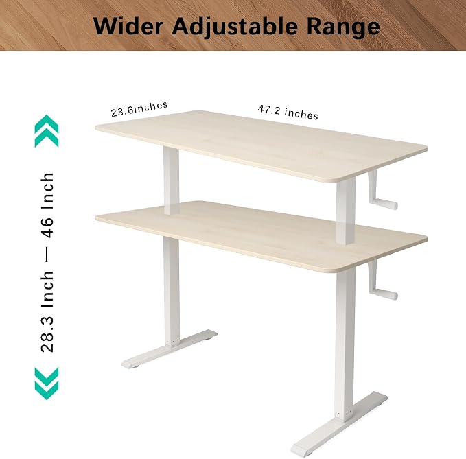 Whole Piece Manual Standing Desk Adjustable Height with Lockable Casters- Hand Crank Stand up Desk with Wheels, Mobile Sit to Stand Workstation with Handle
