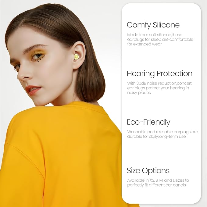 JUSTRVN Ear plugs for sleeping,2 pairs of Noise Reduction Earplug for Concert&Study, Hearing Protection Earplugs 25dB-30dB with 4-Size tips,Reusable Silicone Earplugs for Comfort,Focus and Loud Events