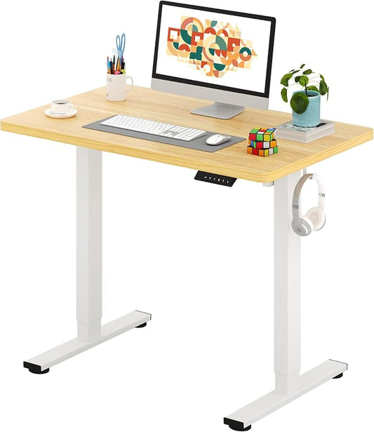 SANODESK One-Piece Electric Standing Desk, Seamless 40 x 24'' Ergonomic Height Adjustable Sit Stand Desk with Memory Presets for Home Office Computer Workstation, White Frame/Natural Top