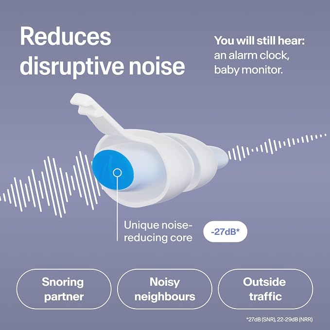 Alpine SleepDeep Earplugs for Sleeping – Side Sleepers & Snoring – Ultra-Soft Noise Reducing Earplugs – 27dB SNR – Hypoallergenic, Silicone-Free – 1 Pair (M)