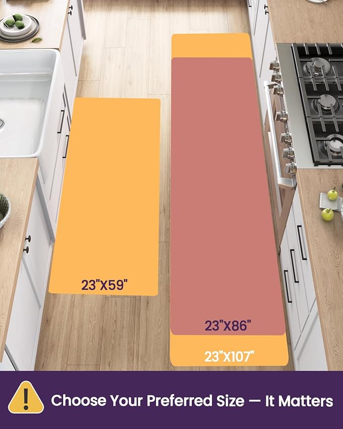 DEXI Kitchen Floor Mats Anti Fatigue, 23x86 Large Cushioned Vintage Runner Rug Waterproof, Standing Comfort Memory Foam Padded for Front Sink Laundry Office, White Grey