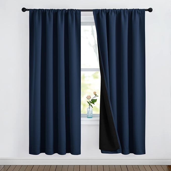 NICETOWN Full Shade Curtain Panels, Pair of Energy Smart & Noise Blocking Out Blackout Drapes for Apartment Window, Thermal Insulated Guest Room Lined Window Dressing(Navy, 52 x 72 inch)