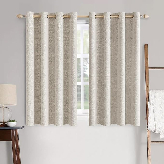 MIULEE Linen Curtains for Bedroom 100% Blackout Thermal Insulated Birch Grommet Room Darkening Curtains & Drapes for Living Room 52 x 45 Inch (2 Panels)