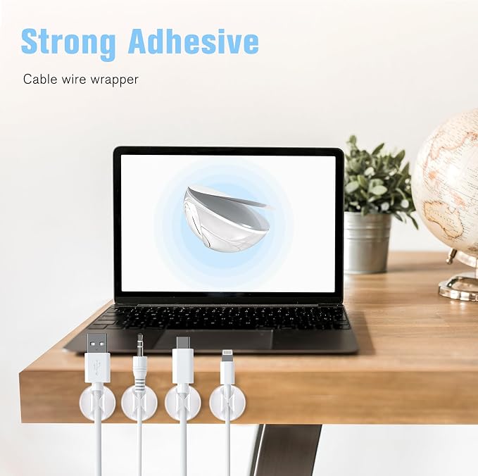 12 Pack Cable Clips, Clear Adhesive Cord Organizer Holder for Desk | Transparent Design, Strong Adhesion, Leave No Trace, Cable Management for Car Cubicle Nightstand, Home Office Essentials