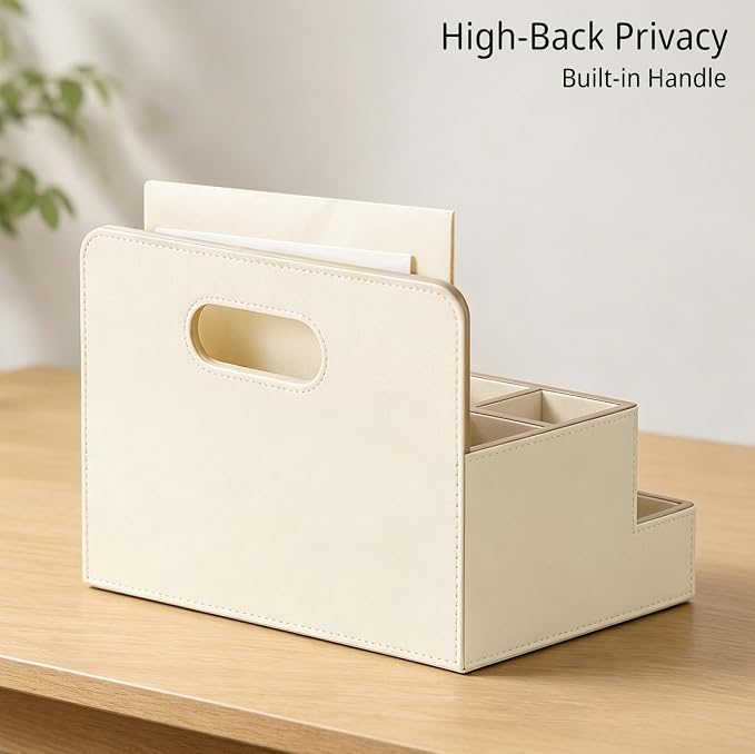 Mail Organizer Countertop, Office Desk Accessories Bill Sorter File Holder | PU Leather Aesthetic 8-Slot Art Supplies Storage Box for Stationery,TV Remote Control,Letter,Notebook,A4 paper,Home Decor