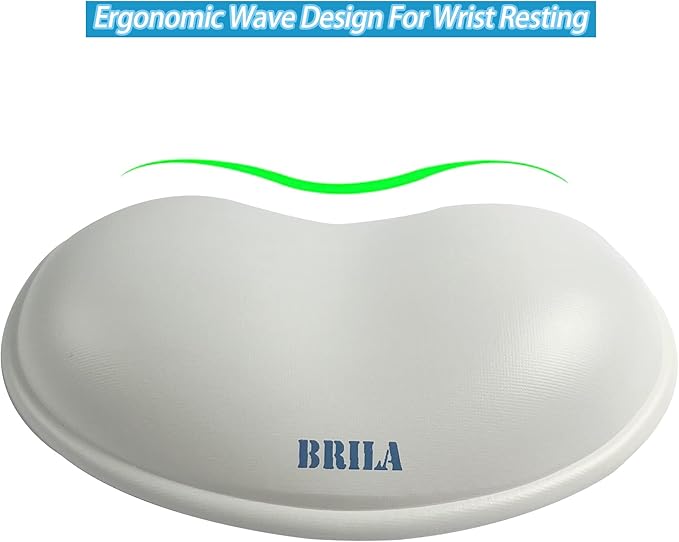 BRILA Ergonomic Silicone Mouse Wrist Rest, Cooling Silica Gel PU Leather Mouse Wrist Support Pad for Office Work and Laptop Computer Gaming (White Leather)