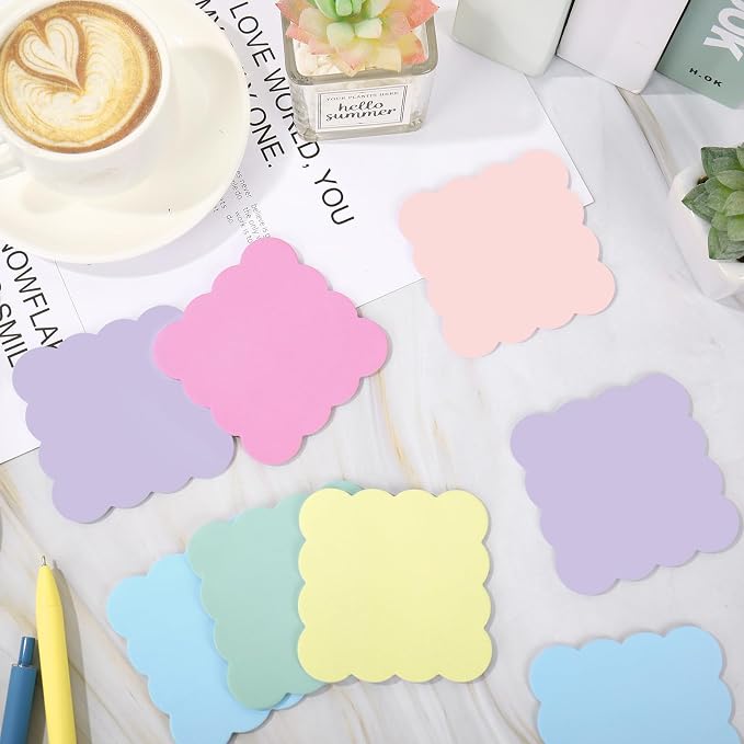 JarThenaAMCS 18 Pack Scalloped Sticky Notes Pastel Wavy Edge Memo Pads 3 Inch Colorful Self-Adhesive Notepads for School Office Home Accessories Party Decor Supplies, 360 Sheets
