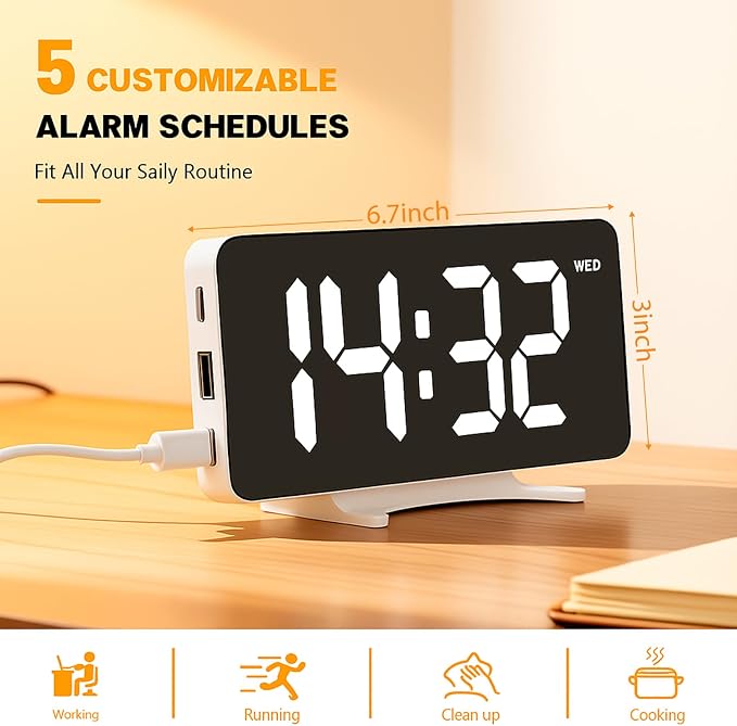 Digital Alarm Clock for Bedroom Dimmable Dual Desk Clock for Heavy Sleepers