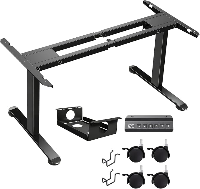 farexon Dual Motor Electric Standing Desk Frame with Cable Management Tray, Wheels & Hooks, Heavy Duty Stand Up Desk Legs Dual-Beam Frame,265 lbs Capacity up to 78" x 40" Tops (Black Frame Only)