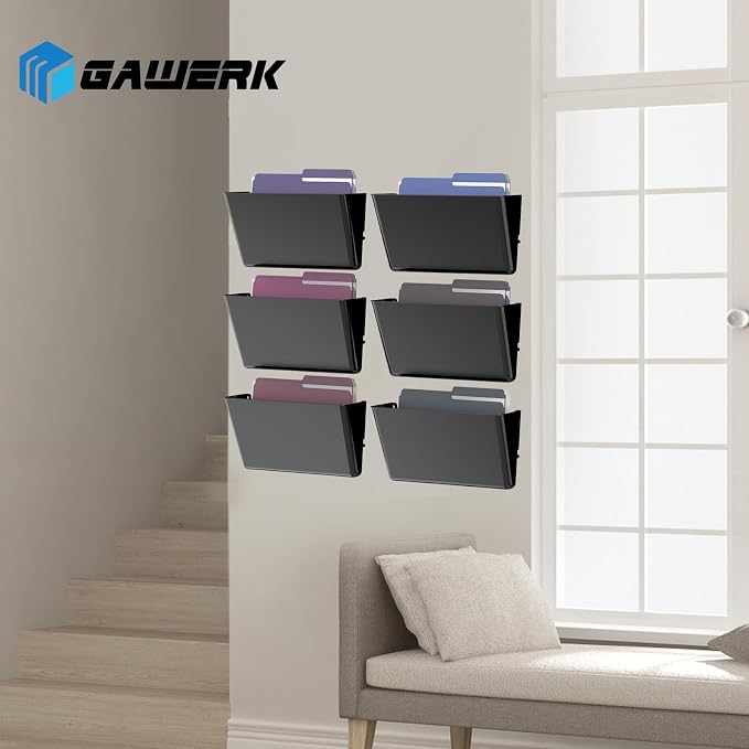 Gawerk Clear Acrylic Single Pocket, Plastic Hanging Wall Mount File Holder for Office Home (Black, 2 Pack)