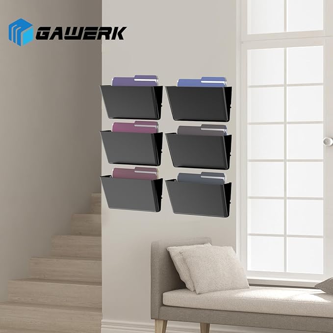 Gawerk Clear Acrylic Single Pocket, Plastic Hanging Wall Mount File Holder for Office Home (Black, 8 Pack)