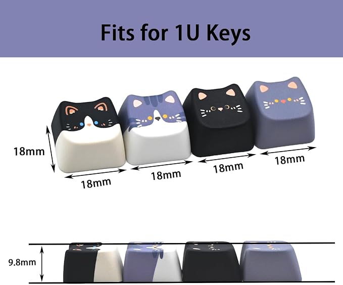 Artisan Keycaps, 4 Keys Cute Cat Custom Cover Caps for MX Mechanical Keyboard, Resin Handmade 1U Replacement for Esc Del Arrow Keys (Black Cat Set)
