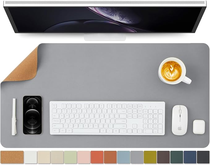 Cork Desk Mat - Dual-Sided Desk Pad for Office and Home - Desk Organization and Accessories - Ideal for Large Mouse Pad and Desk Mats on Top of Desks(Gray,80cmx 40cm)