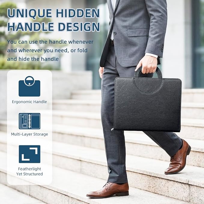 Zippered Padfolio Portfolio Binder, 40 Sleeves & Tablet Holder Case | Features 40 transparent sleeves, tablet pocket & writing pad. Textured leather for office & travel. Secure zipper closure.