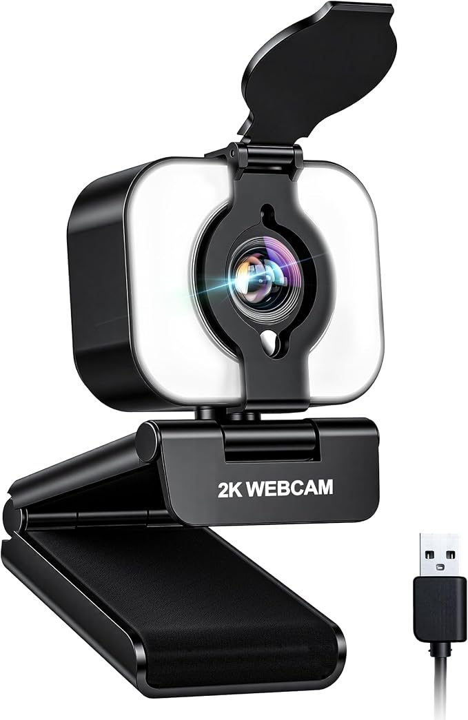Atatat 2K Webcam for PC with Microphone & Light & Privacy Cover, Web Camera for Desktop/Laptop/Monitor/Mac, Autofocus USB Computer Camera for Zoom/Skype/Teams/Video Calling/Meeting/Streaming