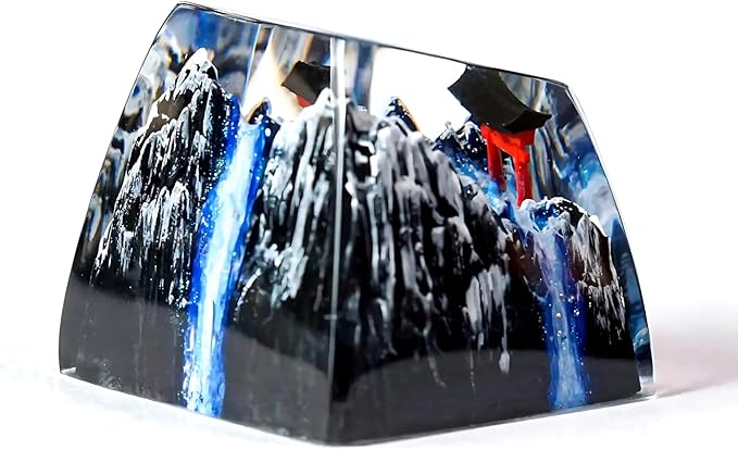 Red Torii Gate Artisan Keycap Winter Waterfall - 1U ESC, R1 SA Profile Custom Handmade Resin Cherry MX Switch Key Cap Mechanical Keyboard, Cool Tech Gifts for Men, Dad, Father, Gamer, Japan Lover