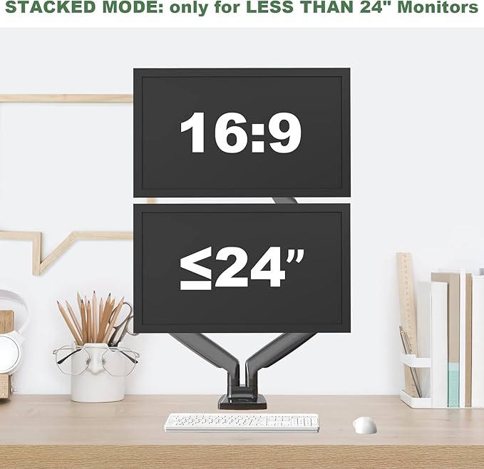 Dual Monitor Mount, Dual Monitor Desk Mount for Two Ultrawide 22"-34" Flat/Curved Computer Screens, Fully Adjustable Gas Spring Double Monitor Stand Arms Hold 26.5lbs, VESA 75x75/100x100mm