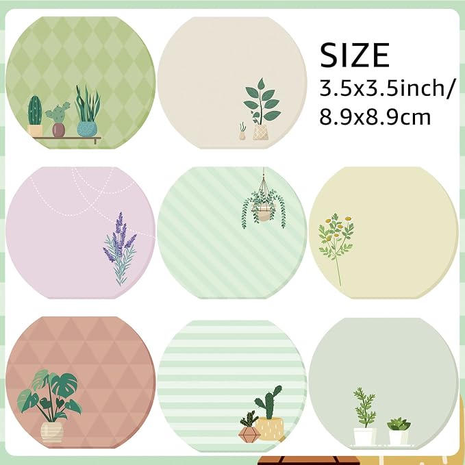 8 Pcs Plant Theme Cute Notes Pad Color Sticky Funny Note Pad List Stylish Practical Cute Notepads for Office Home Supplies, 50 Sheets Per Piece(Plant)