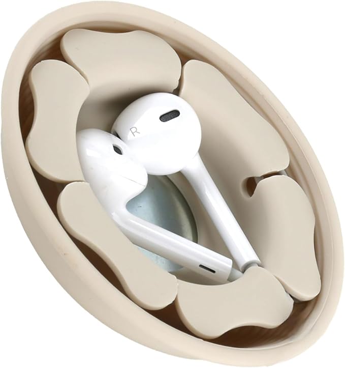 MAIRUI Wired Earbud Case Earphone Headphone Cord Organizer Earbuds Wrap Soft Silicone Magnetic Holder Storage Tangle Free Cable Winder(Beige)