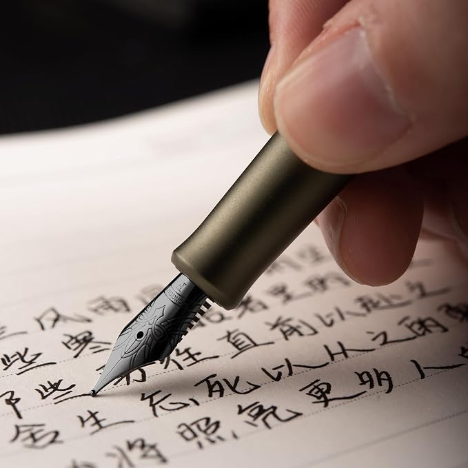 HONG DIAN M2 Black Forest Mini Fountain Pen, Fine Soft Nib & Sleek Shape Aluminium Short Pocket Travel Pen (Space Gray)