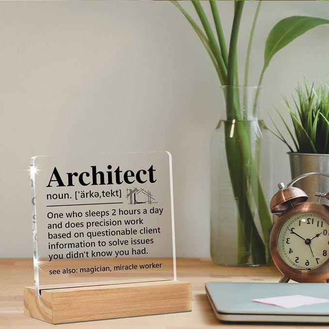Architecture Gifts for Architect Men Women Desk Supplies Decor Sign | Funny Architectural Engineering Gifts, Architect Definition, Office Home Desk Decorative Sign, Clear, Acrylic, 4 x 4 Inches