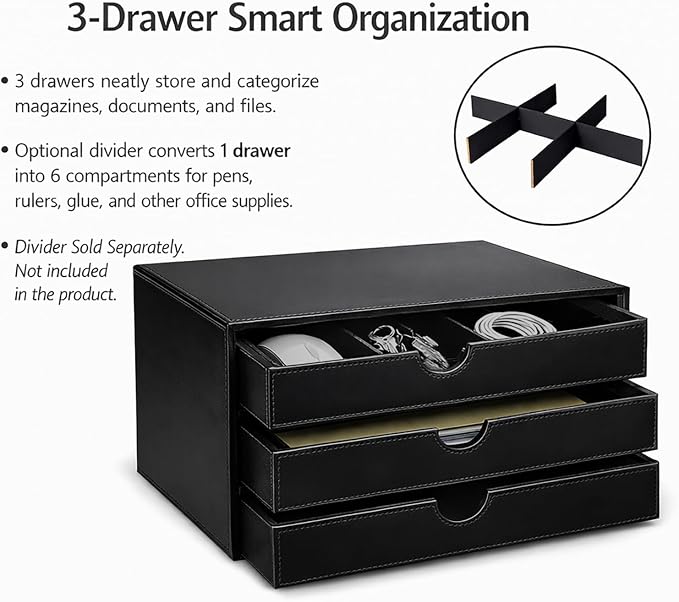 UnionBasic Document Organizer, 3-Drawer File Cabinet Document Storage Box, Office Desktop Filing Organizer, Black