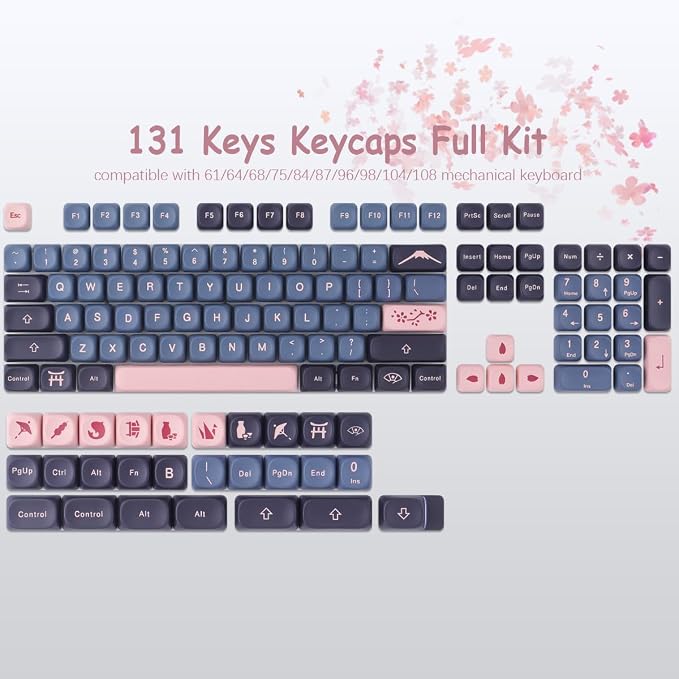 Tsungup Cherry Blossom MOA Keycaps-Pink Sakura,129 Keys Cute PBT Custom Keycaps 100 Percent,Dye Sub Key Caps Keyboard Keycap Set for MX Switches Mechanical
