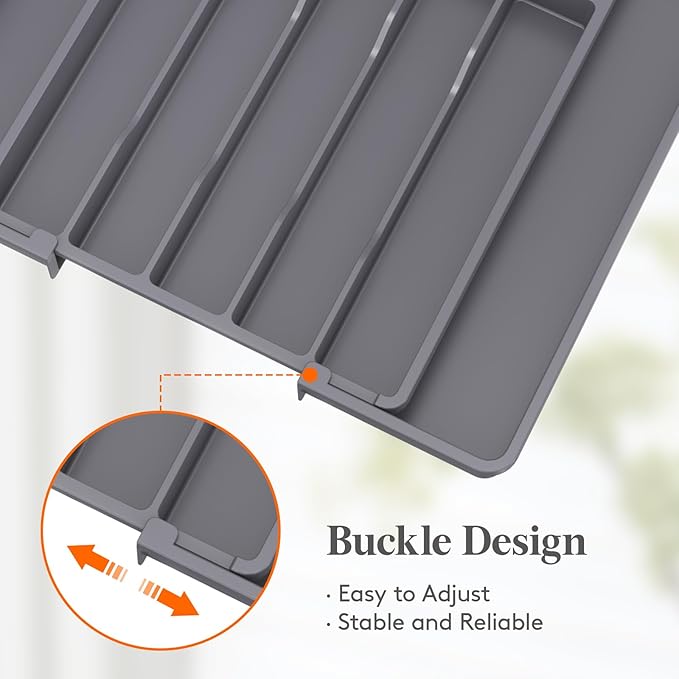 Lifewit Silverware Drawer Organizer, Expandable Utensil Tray for Kitchen, BPA Free Flatware and Cutlery Holder, Adjustable Plastic Storage for Spoons Forks Knives, 10.9"-17.5" x 13.7", Dark Grey