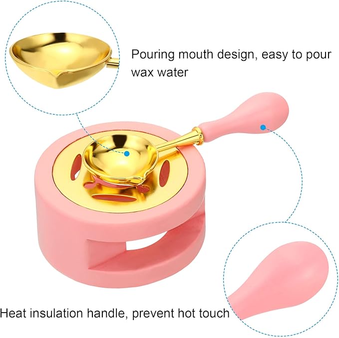 PATIKIL Seal Kit, Warmer With Melting Spoon, Retro Melt Stove Pot Furnace Tool for Wax Sealing Beads, Stamp Letter Envelope, Pink