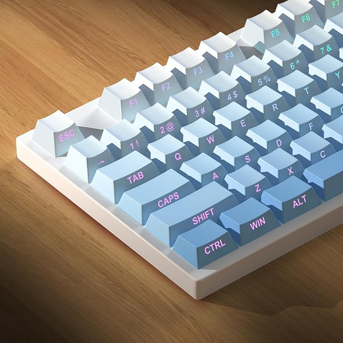 PBT Keycaps-Side Print Key Cap Set, Double Shot Shine Through Custom Key caps, Cherry Profile 133 Keys for Mechanical Keyboards Gradient Blue (Gradient Blue)