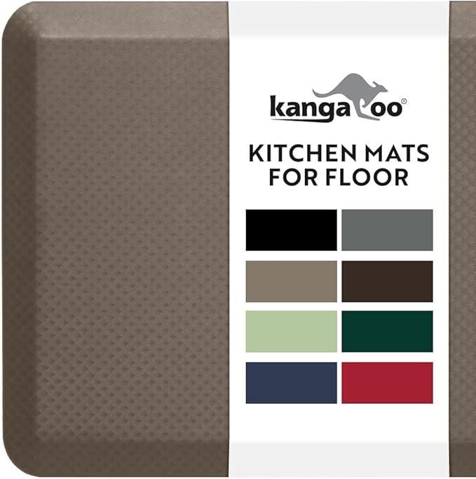 KANGAROO Anti Fatigue Mats for Kitchen Floor, Reduce Foot, Knee, Back Pressure, 3/4 Inch Thick Cushioned Ergonomic Mat, Waterproof Comfort Rug for Under Sinks, Standing Desk, Stores, 20x32, Cappuccino