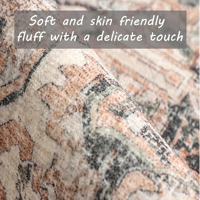 Washable Area Rug 4x6 Rugs for Living Room Retro Flowers Machine Non-Slip Bedroom Rug Vintage Trellis Throw Rug Distressed Carpet for Dining Room Office Carpet