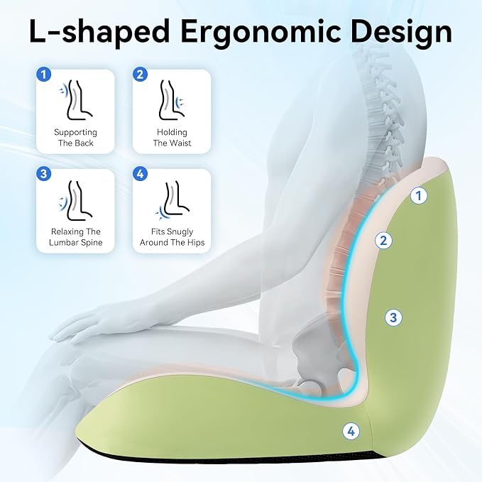 Seat Cushion for Office Chair and Car, Lumbar Support Pillow for Chair | Memory Foam Ergonomic Orthopedic Cushion Relieve Tailbone Sciatica Lower Back Pain for Office Desk Chair, Car, Truck, Green