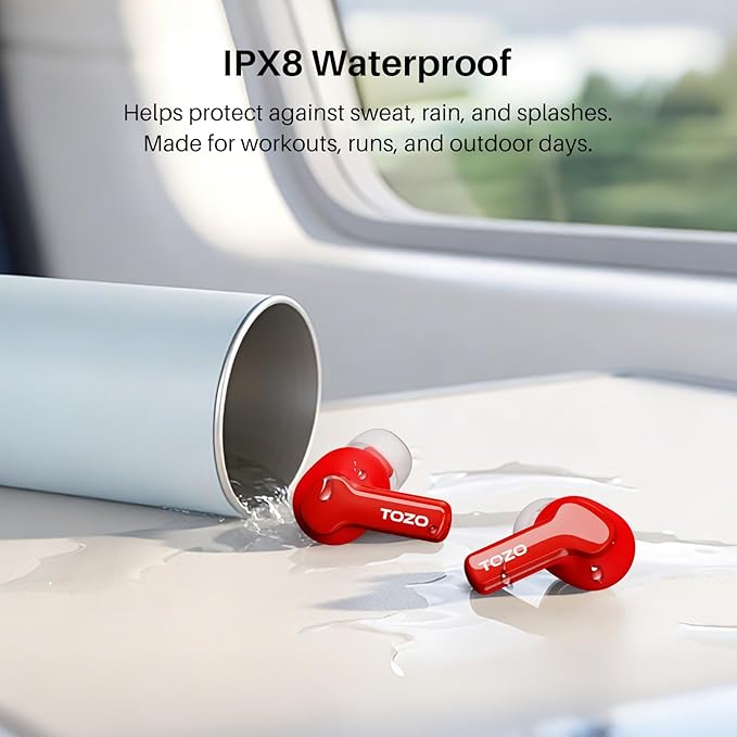 TOZO Hybrid Active Noise Cancelling Wireless Earbuds with 6 Mics AI Clear Call Ear Buds 68H Playtime with LED Display 32 Preset EQs via APP Bluetooth 5.3 IPX8 Waterproof in Ear Headphones