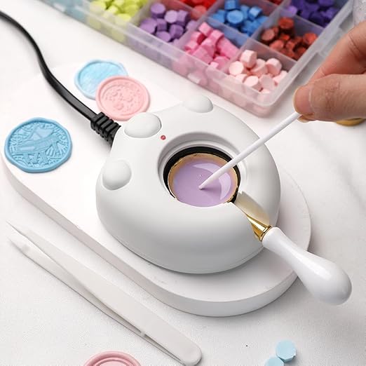 Electric Wax Seal Warmer Kit With Spoon and Tweezers - Great Tool for DIY Seals, Stamp and Melting Sticks, Sealing Beads (White)