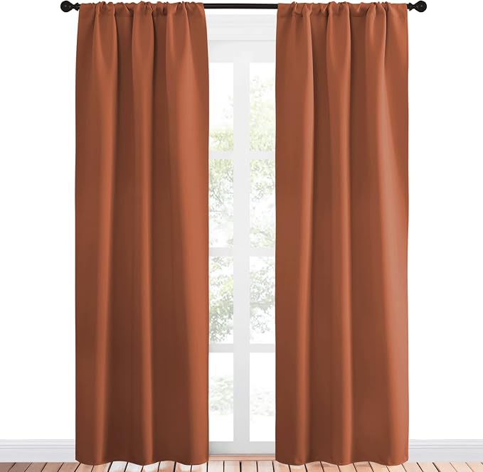 NICETOWN Blackout Curtains and Drapes - Thermal Insulated Solid Rod Pocket Blackout Draperies/Panels (Burnt Orange, 1 Pair, 34 by 84 inches)