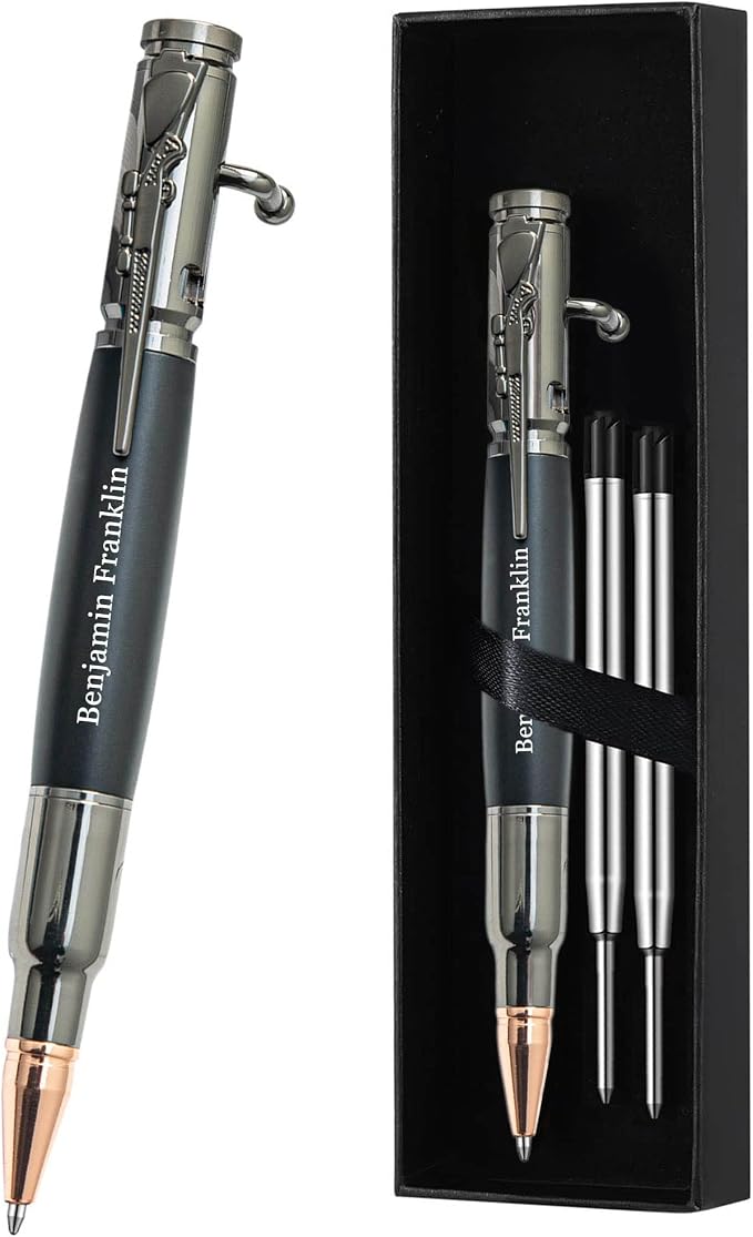 Personalized Bolt Action Pen Gift Set,Free Engraved Metal Ballpoint Pen with 2 Refills,Office Decor Pen,Custom Gifts for Men,Husband,Father,Boyfriend,Grandpa,Brothers.(Grey)