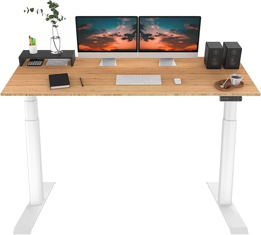 FLEXISPOT E6 Pro Oval Leg Dual Motor 3 Stages Bamboo Electric Standing Desk 78x30 Inch Whole-Piece Board Height Adjustable Electric Sit Stand Up Desk (White Frame + Bamboo Desktop)