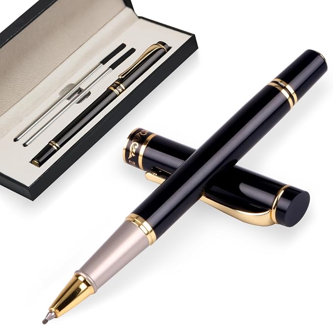 Luxury Gel Ballpoint Pens,Personalized Black Ink Pen Set with 2 Pcs Extras Replaceable Metal Refills, Ultra-Smooth Writing Experience, Perfect for Gifts,Business,Office