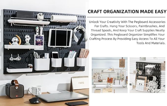 Wall Organizer Peg Board - Elevate And Declutter Your Gaming And Office - Create A Perfectly Structured Space(White)