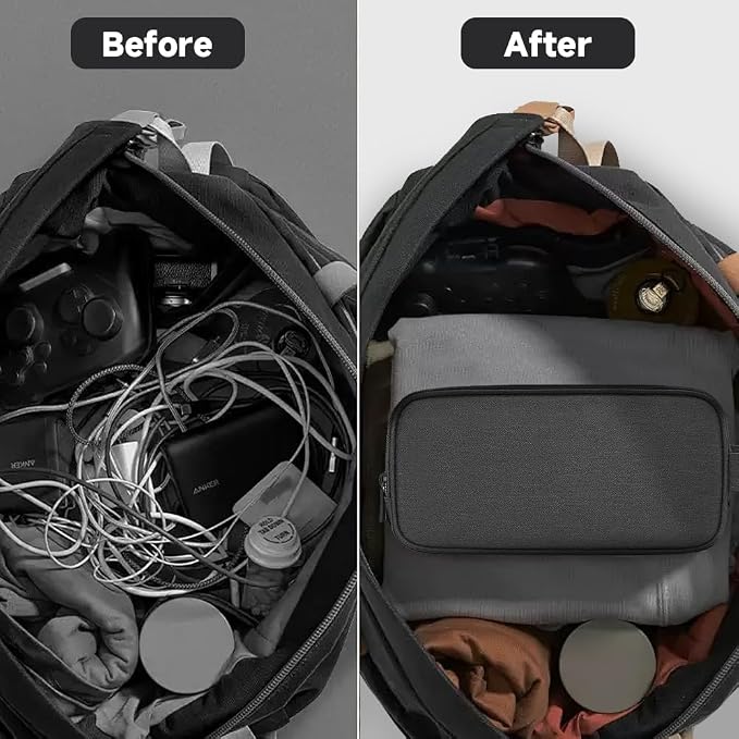 Teskyer Cable Organizer Bag, Travel Electronics Accessories Organiser, Protable Tech Pouch for Phone Chargers, Cables, Flash Drive, Power Bank, Hard Drive, Dark Grey, 23.5 x 12 x 9 cm, Double-Layer