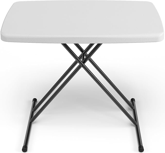 Folding Table 30 Inch - Small Desk Adjustable Height TV Tray for Laptop, Couch, Camping - Heavy Duty Utility Foldable Table for Small Spaces, No Assembly Required, White Granite