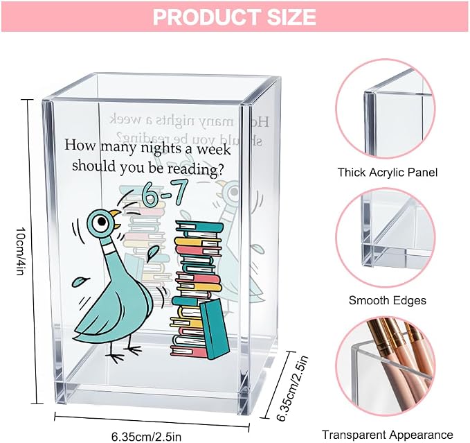 Reading Humor Acrylic Pen Holder for Desk, Teacher Appreciation & End of School Year Gifts for Women Men, How Many Nights a Week Should You Be Reading 6-7 Desk Organizer Decor for Office Library