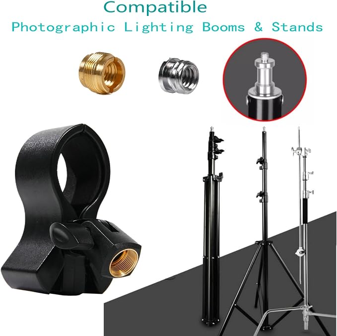 2pcs Large Microphone Clips, Adjustable Mic Holder for Microphones with Outer Diameter Range 1.26" from 2.3", with 5/8" Male to 3/8 to1/4" Female Screw Adapter(Black) Mic clip holder for stand