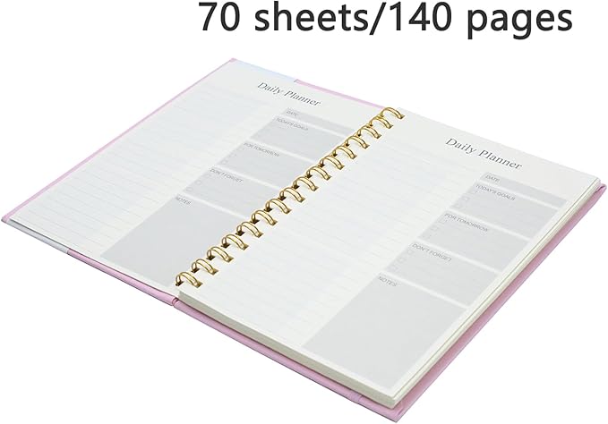 Daily Planner Notebook Spiral To Do List Notepad Undated Planner with Sticky Tabs and Interior Pockets 5.7" x 8.5",140 Pages Easily Manage Your Tasks and Productivity (1pcs Pink)